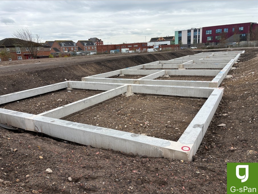 A photograph of Green Piling G-sPan precast ground beam system